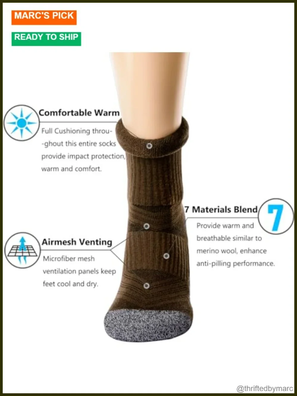 Hiking Crew Socks - Cushion, Moisture Wicking, Arch Compression